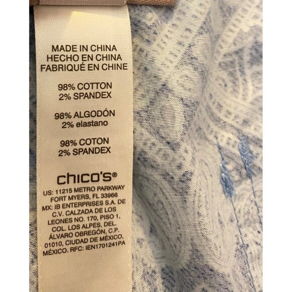 2 Pairs of Chicos Cropped Pants Size 1 Blue Patterned Navy Stretch Cotton Blend - Picture 4 of 16